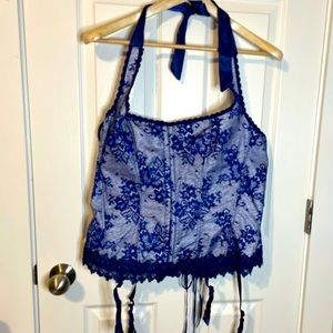 Frederick's of Hollywood Blue Lace Halter Bustier Corset